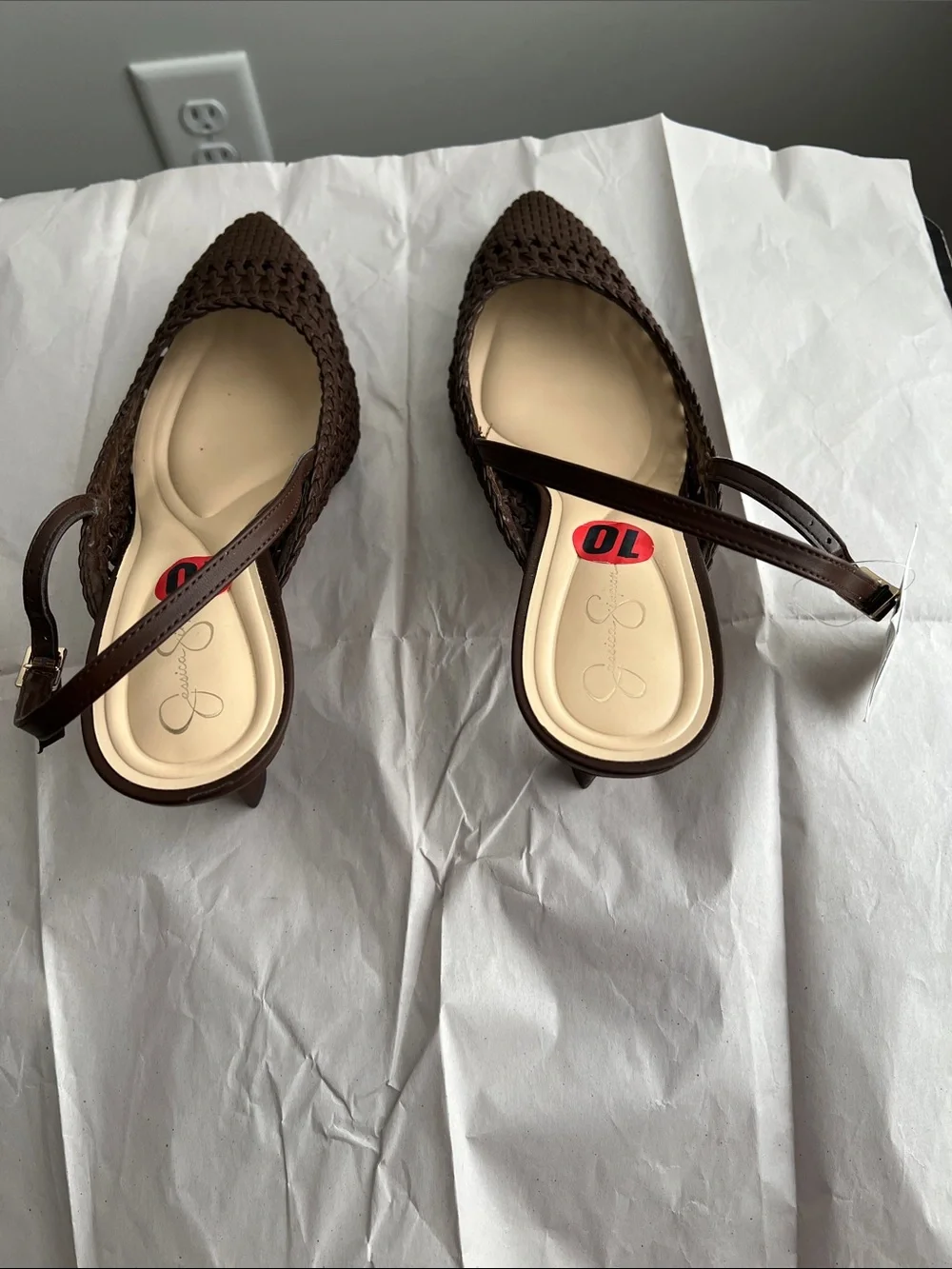 Jessica Simpson Brown Woven Pointed Slingback Heels